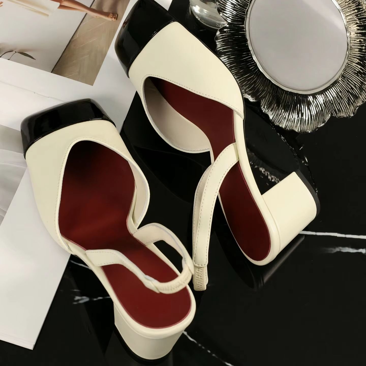 Women Shoes Sandals - Women Slingback Pumps Two Tone Cream