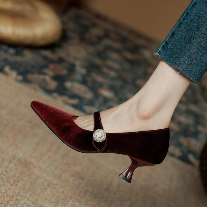 Wine Red Pointed Toe Mary Jane - Women Shoes With Heels ulasan dan harga