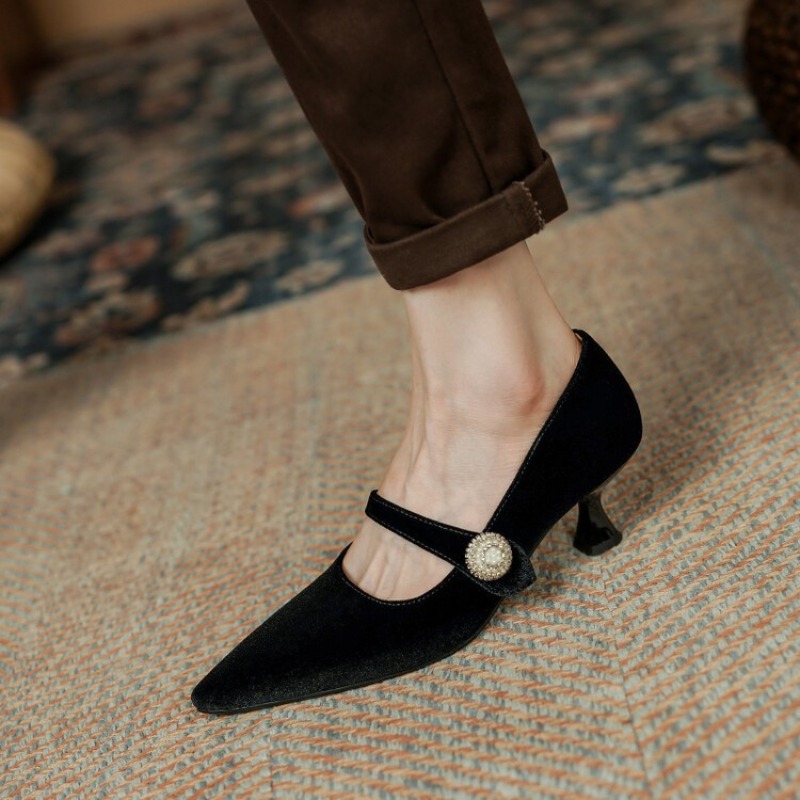 Wine Red Pointed Toe Mary Jane - Women Shoes With Heels ulasan dan harga