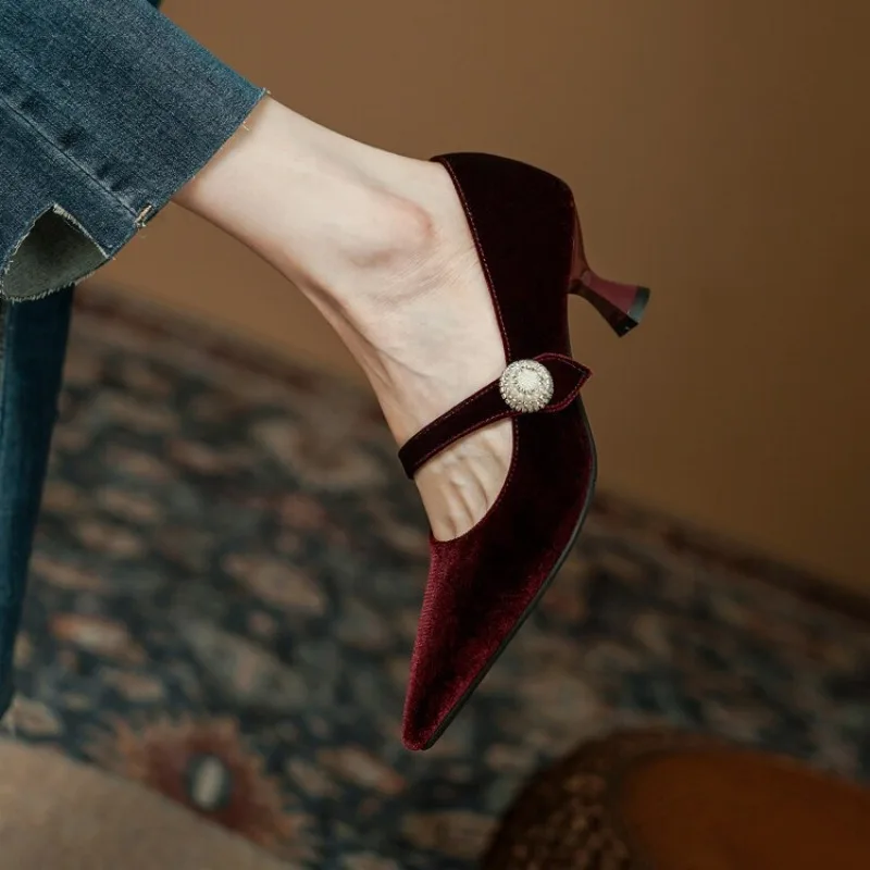 Wine Red Pointed Toe Mary Jane - Women Shoes With Heels ulasan dan harga