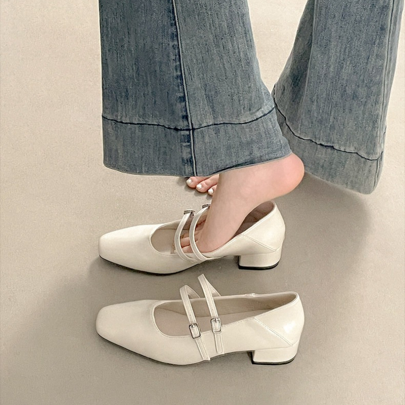 Square Toe Low Heel Women Silv - Women Shoes With Heels ulasan dan harga