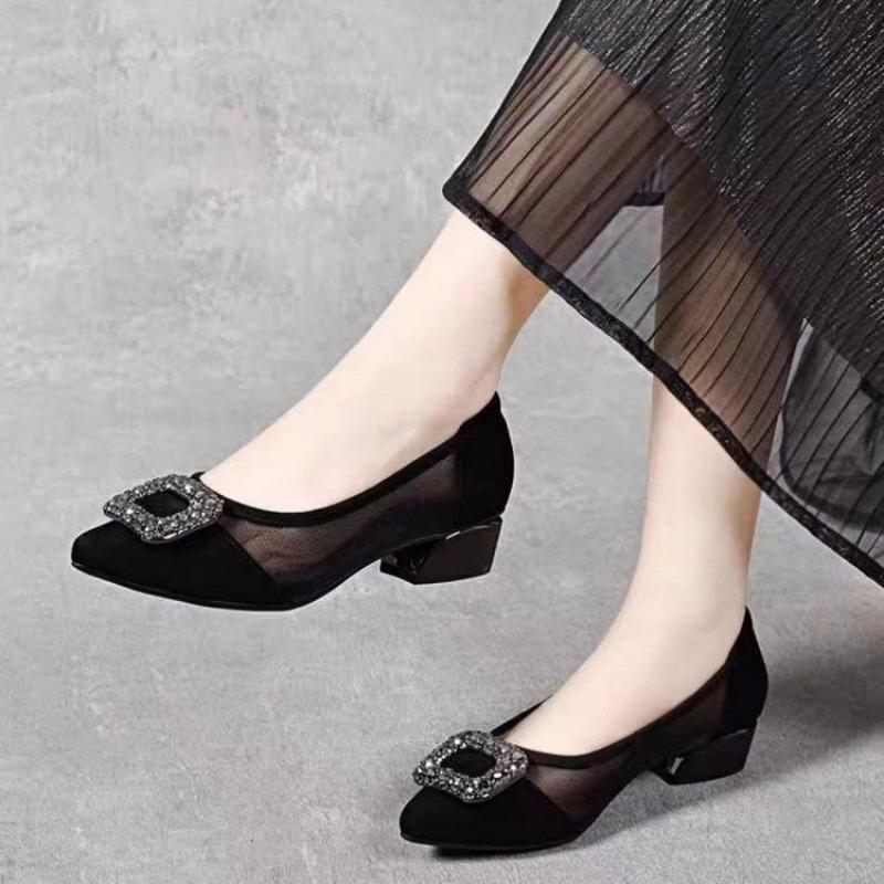 Elegant Pointed Toe Mesh Block - Women Shoes With Heels ulasan dan harga